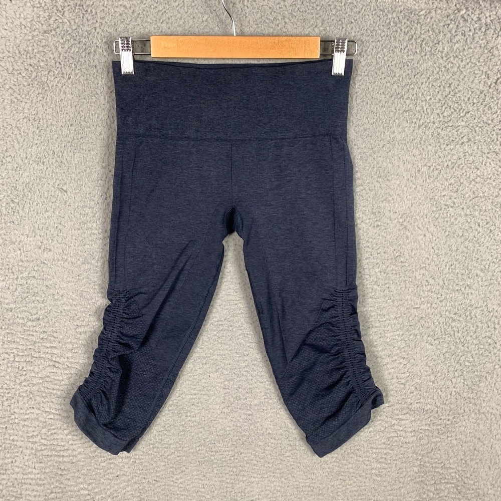 Lululemon In the Flow Crop Legging Women's Size 4 Navy Ruched Seamless Yoga Pant